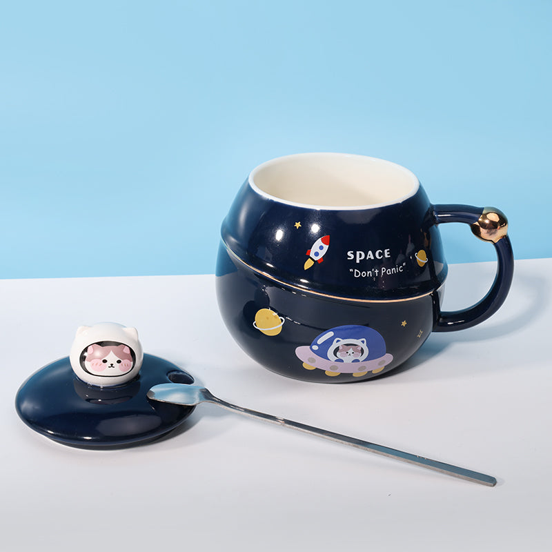 480 ml Taza de asteroide de dibujos animados Taza de agua de con tapa y cuchara (60 Pieces) - HOLY BOOK