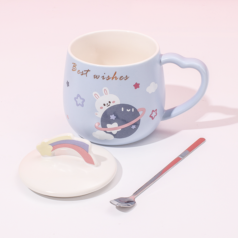 460 ml Taza De Planeta Taza De Agua De Cerámica Con Tapa Y Cuchara (Personalizado)