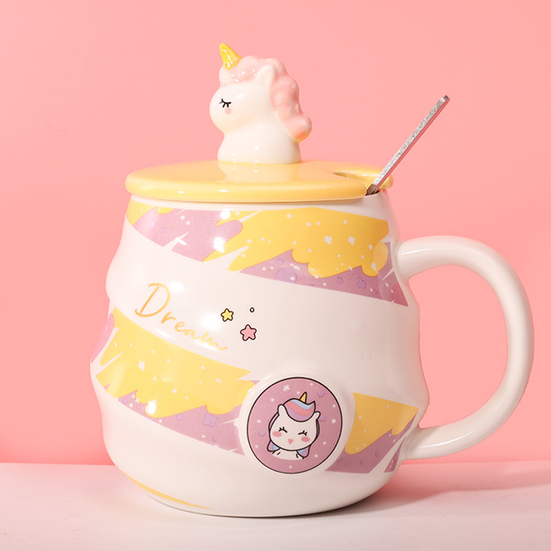 480ml Taza Unicornio Taza De Agua De Cerámica Con Tapa Y Cuchara (60 Pieces) - HOLY BOOK