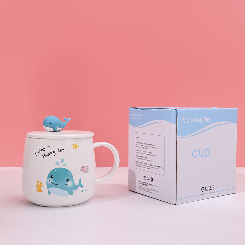480ml Taza De Cerámica De Ballena De Dibujos Animados Con Tapa Y Cuchara (60 Pieces)(Personalización) - HOLY BOOK