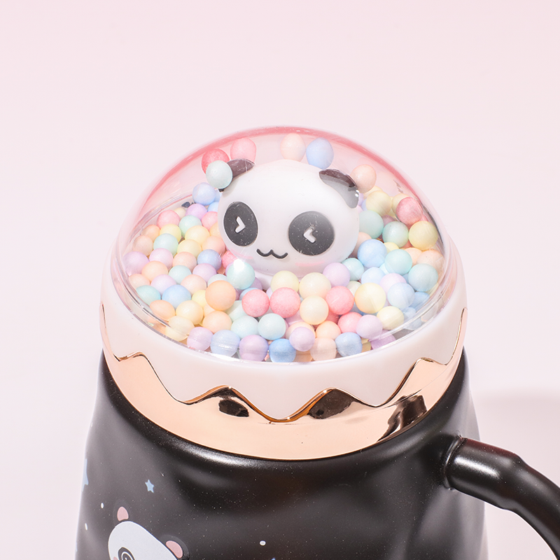 450 ml Taza De Panda De Dibujos Animados Taza De Agua De Cerámica Con Tapa Y Cuchara (Personalizado)