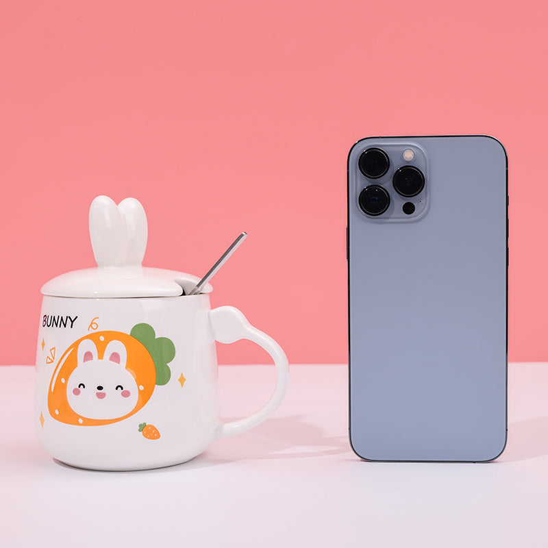 480ml Taza De Cerámica De Conejo De Dibujos Animados Con Tapa Y Cuchara (60 Pieces)(Personalización) - HOLY BOOK