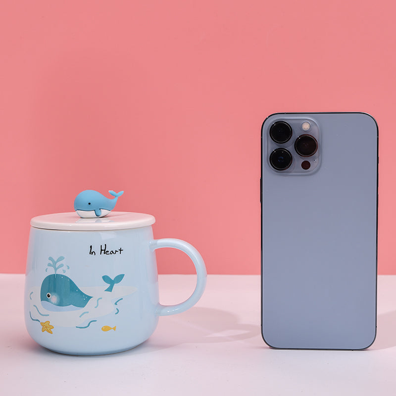 480ml Taza De Cerámica De Ballena De Dibujos Animados Con Tapa Y Cuchara (60 Pieces)(Personalización) - HOLY BOOK