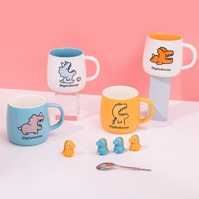 400 ml Taza De Dinosaurio De Dibujos Animados Taza De Agua De Cerámica Con Cuchara (Personalizado)