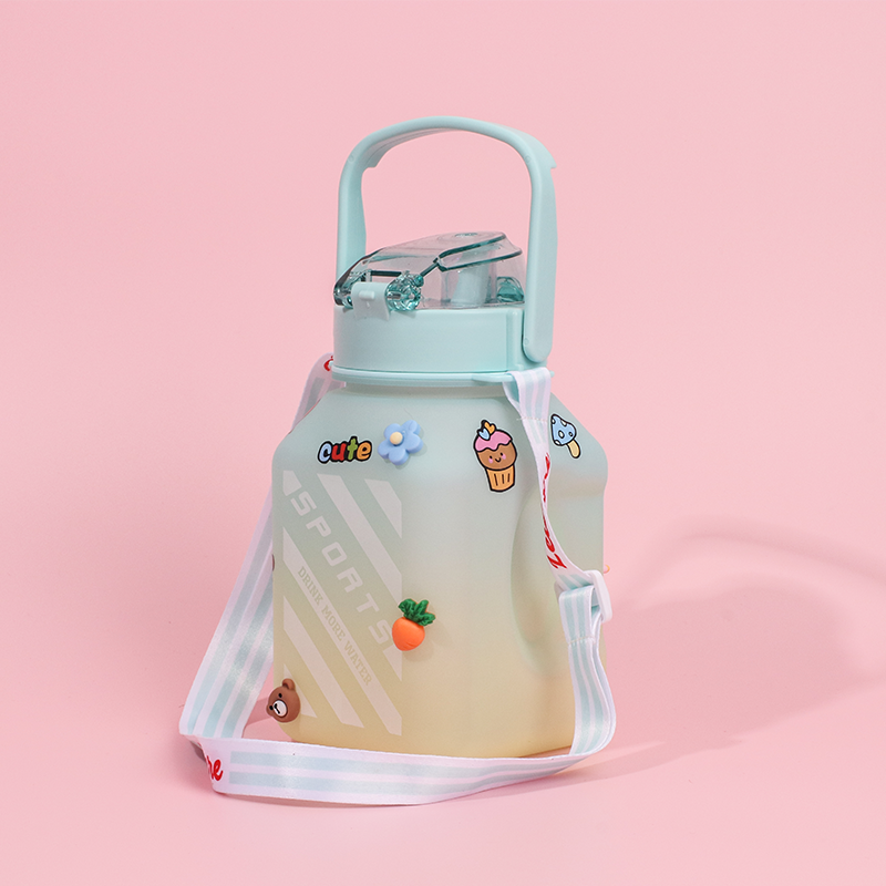 1500ML Botella De Agua Deportiva De Color Degradado Con Pegatina Vaso De Agua Inspiradora De Plástico (Personalizado)
