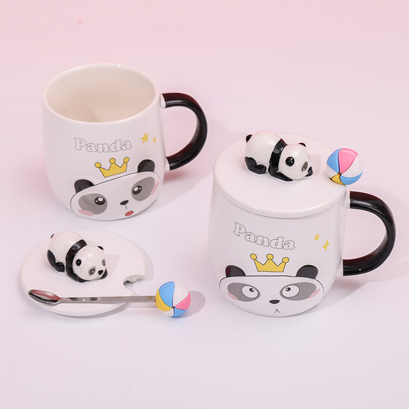 480ml Taza De Cerámica Panda De Dibujos Animados Con Cuchara (60 Pieces)(Personalización) - HOLY BOOK