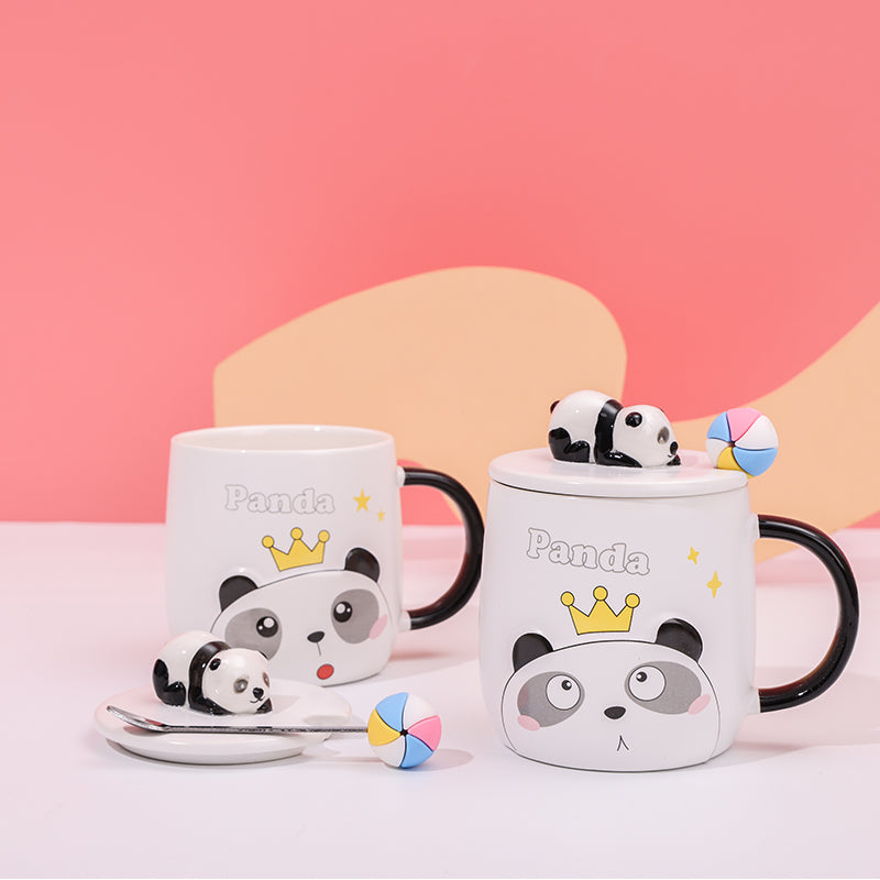 480ml Taza De Cerámica Panda De Dibujos Animados Con Cuchara (60 Pieces)(Personalización) - HOLY BOOK