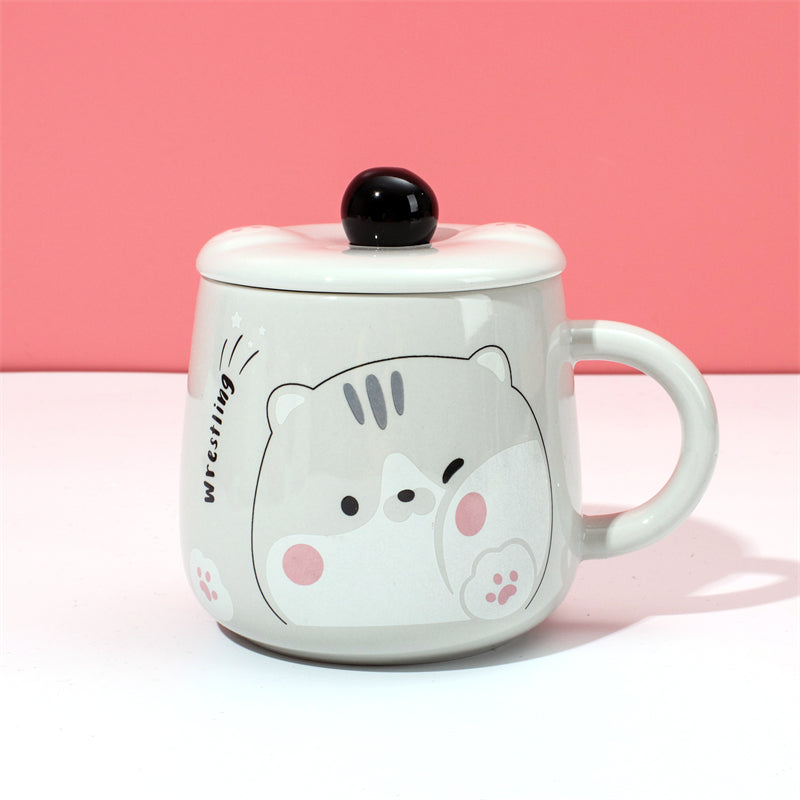 400 ml Taza De Dibujos Animados Taza De Agua De Cerámica Con Tapa Y Cuchara (Personalizado)