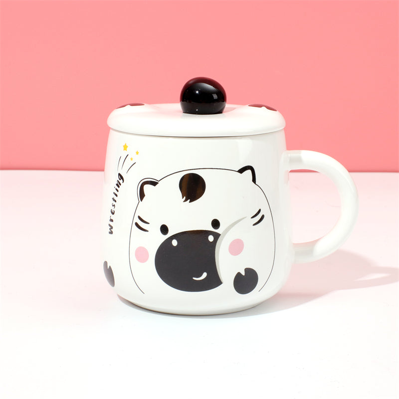 400 ml Taza De Dibujos Animados Taza De Agua De Cerámica Con Tapa Y Cuchara (Personalizado)