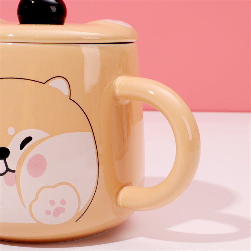 400 ml Taza De Dibujos Animados Taza De Agua De Cerámica Con Tapa Y Cuchara (Personalizado)
