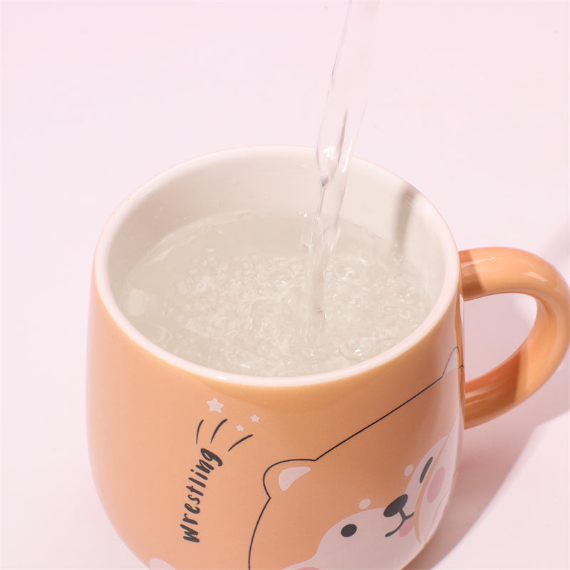 400 ml Taza De Dibujos Animados Taza De Agua De Cerámica Con Tapa Y Cuchara (Personalizado)