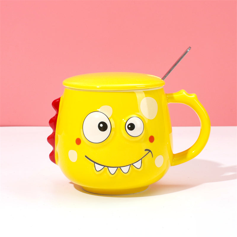 400 ml Taza De Dibujos Animados Taza De Agua De Cerámica Con Tapa Y Cuchara (Personalizado)