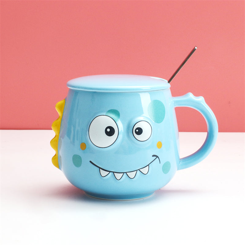 400 ml Taza De Dibujos Animados Taza De Agua De Cerámica Con Tapa Y Cuchara (Personalizado)