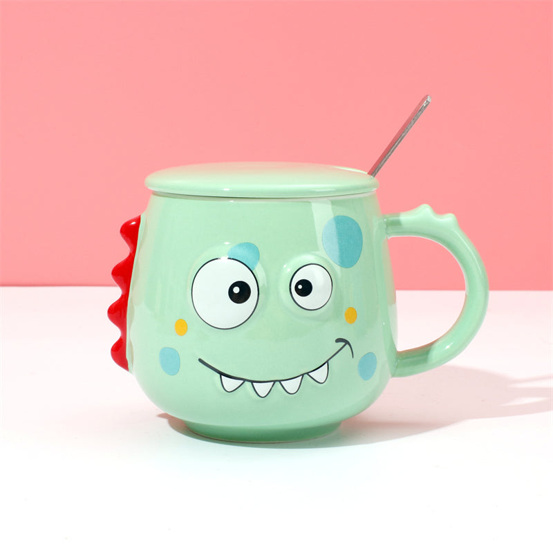 400 ml Taza De Dibujos Animados Taza De Agua De Cerámica Con Tapa Y Cuchara (Personalizado)
