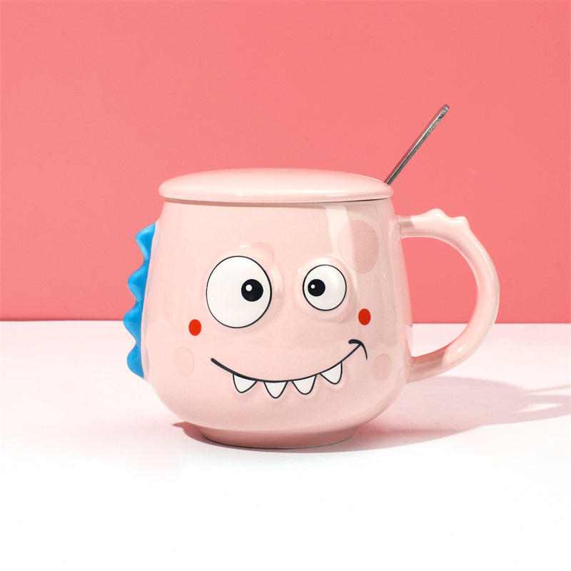 400 ml Taza De Dibujos Animados Taza De Agua De Cerámica Con Tapa Y Cuchara (Personalizado)