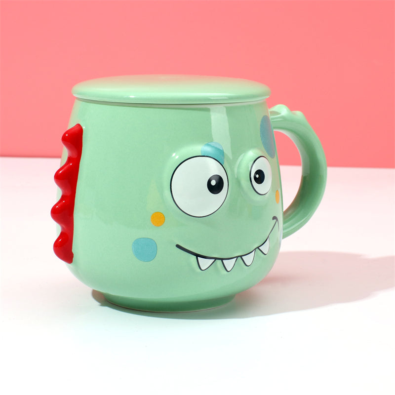 400 ml Taza De Dibujos Animados Taza De Agua De Cerámica Con Tapa Y Cuchara (Personalizado)