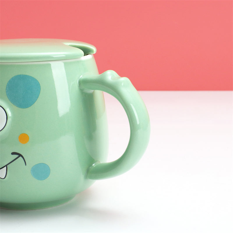 400 ml Taza De Dibujos Animados Taza De Agua De Cerámica Con Tapa Y Cuchara (Personalizado)