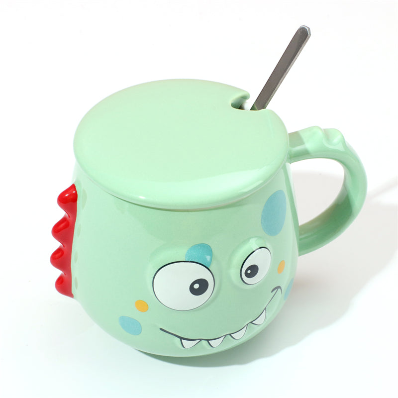 400 ml Taza De Dibujos Animados Taza De Agua De Cerámica Con Tapa Y Cuchara (Personalizado)