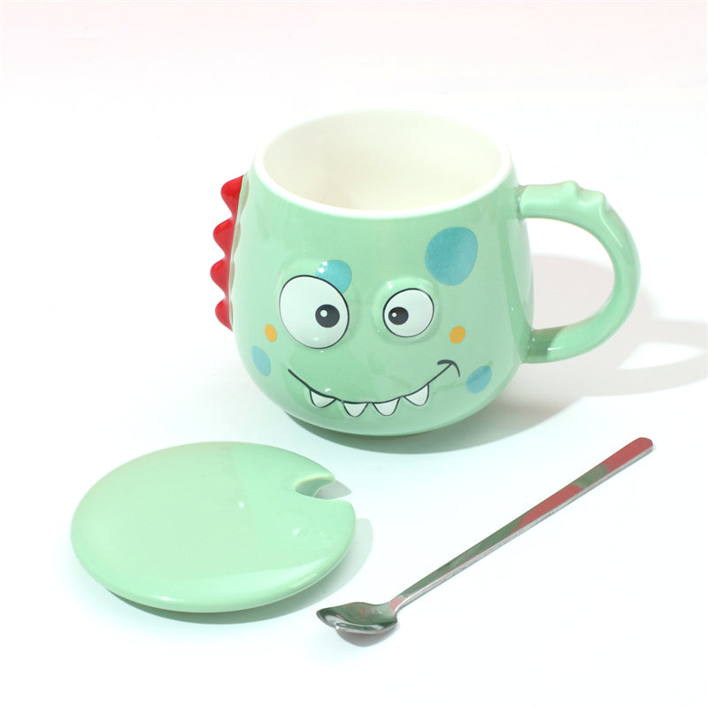 400 ml Taza De Dibujos Animados Taza De Agua De Cerámica Con Tapa Y Cuchara (Personalizado)