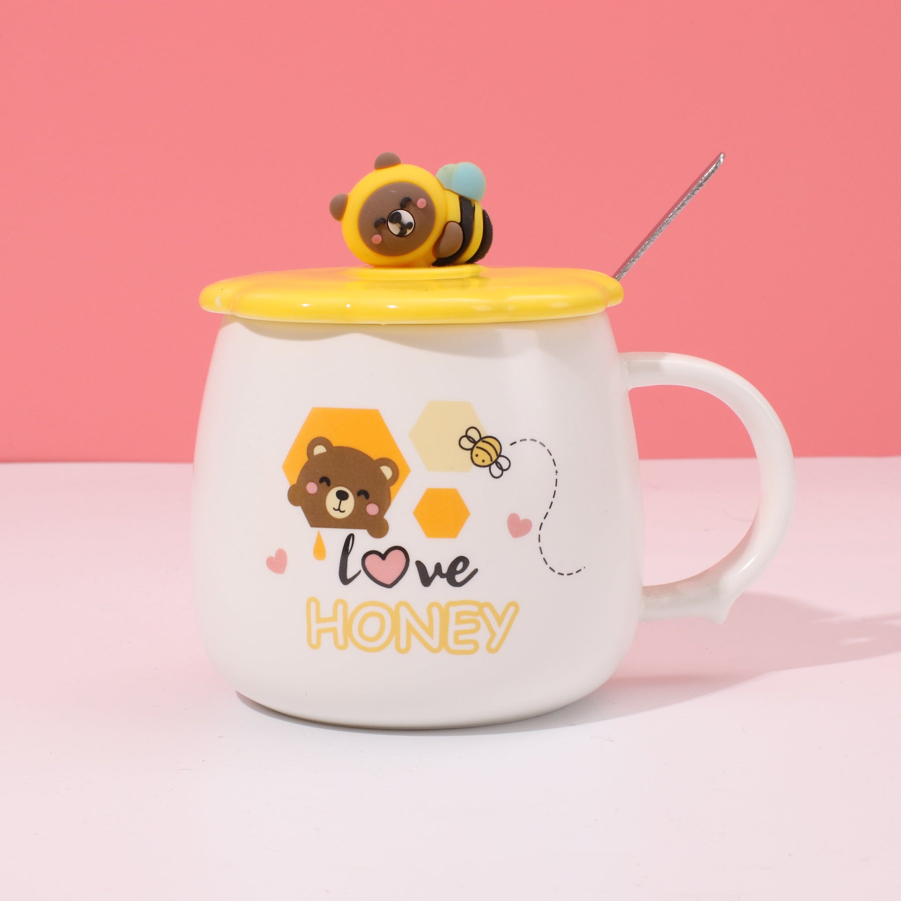 420 ml Taza De Abeja De Dibujos Animados Taza De Agua De Cerámica Con Tapa T Cuchara (Personalizado)