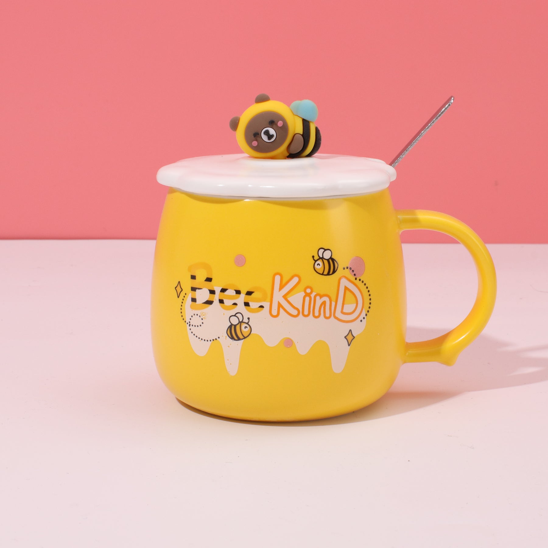 420 ml Taza De Abeja De Dibujos Animados Taza De Agua De Cerámica Con Tapa T Cuchara (Personalizado)