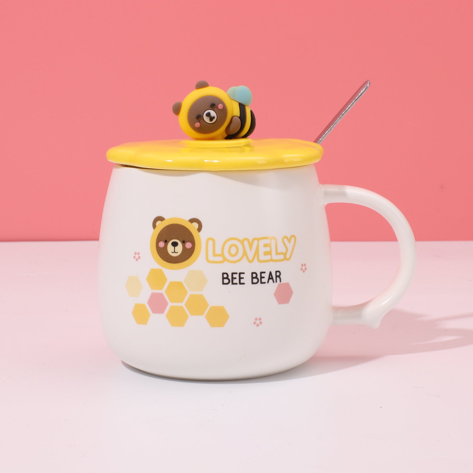420 ml Taza De Abeja De Dibujos Animados Taza De Agua De Cerámica Con Tapa T Cuchara (Personalizado)