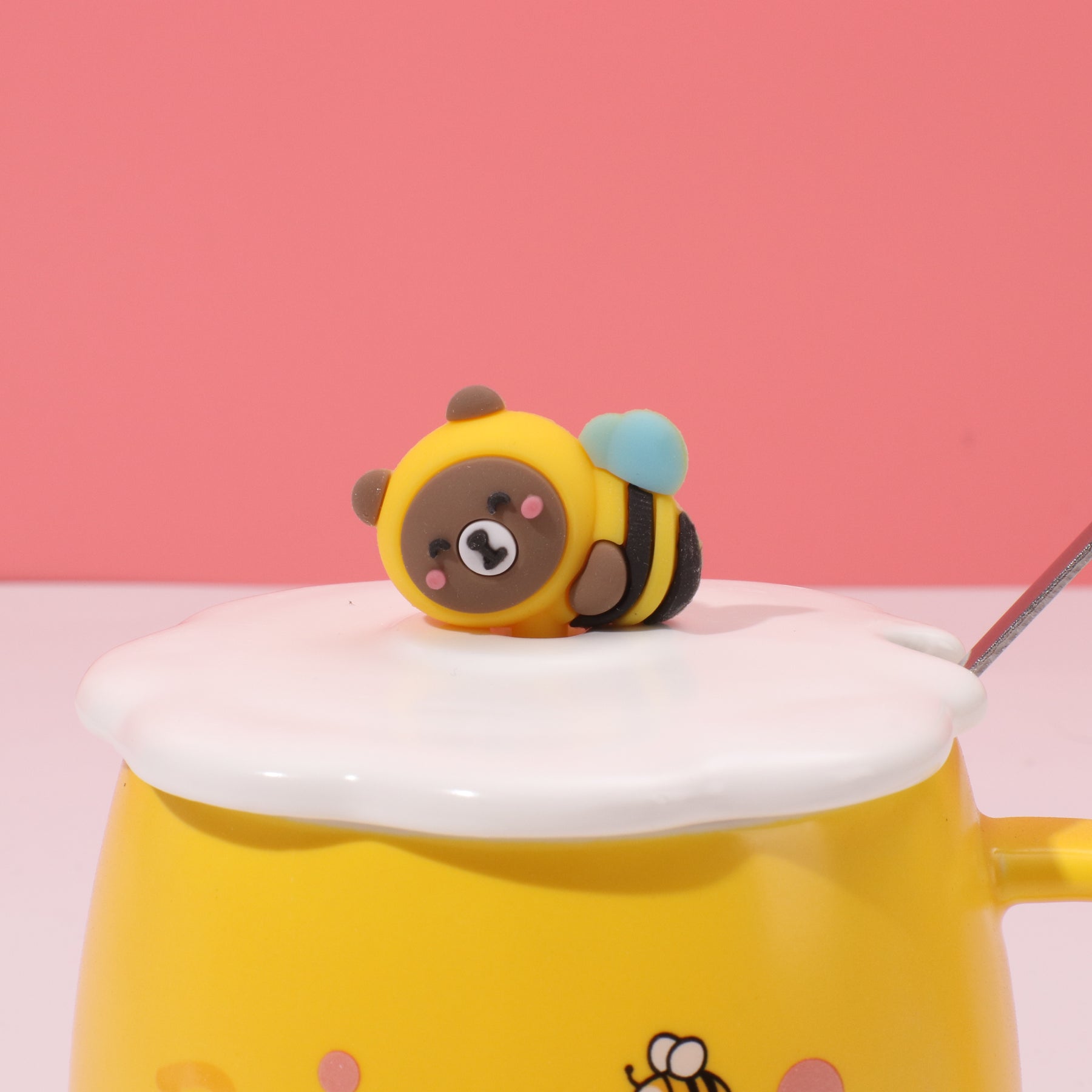 420 ml Taza De Abeja De Dibujos Animados Taza De Agua De Cerámica Con Tapa T Cuchara (Personalizado)