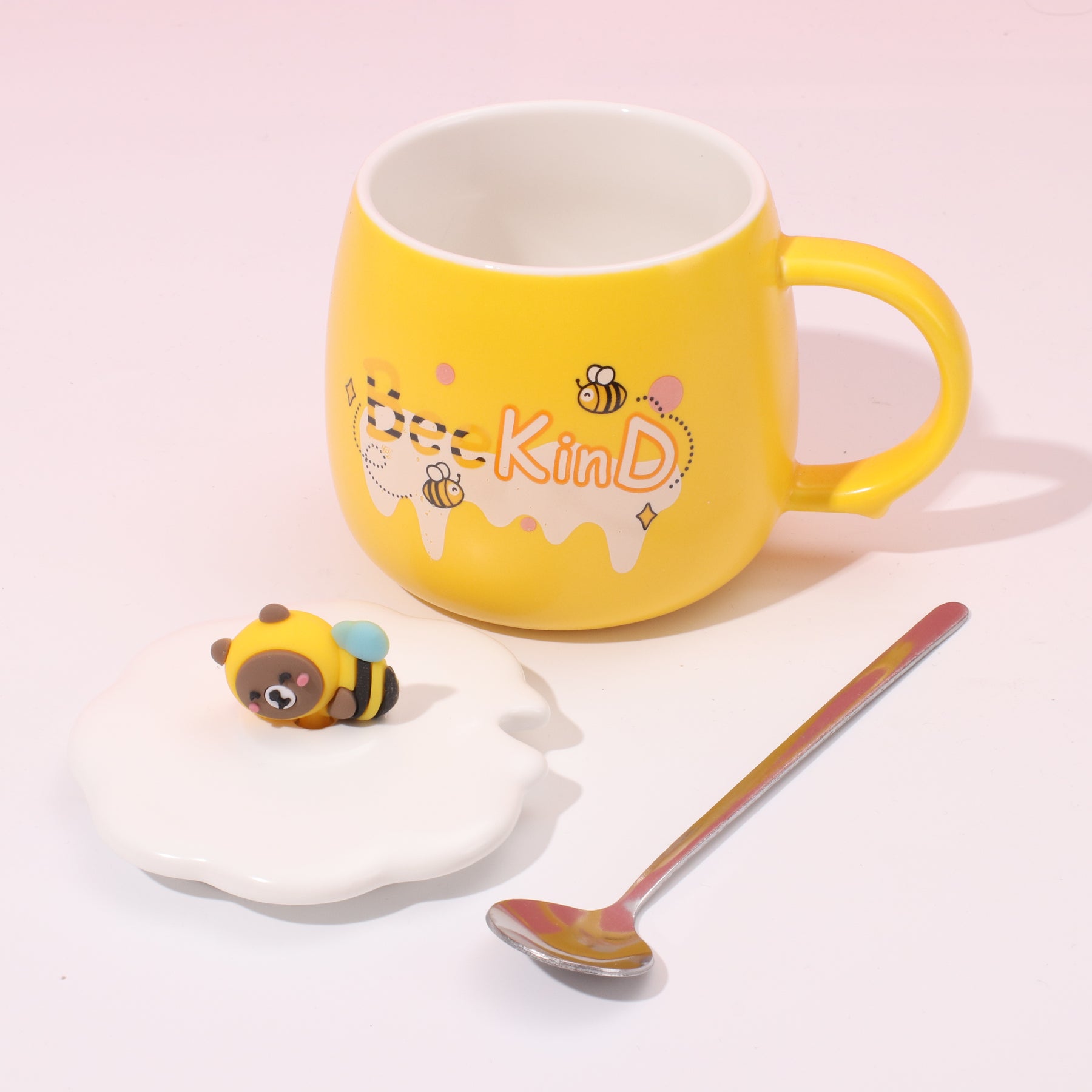 420 ml Taza De Abeja De Dibujos Animados Taza De Agua De Cerámica Con Tapa T Cuchara (Personalizado)