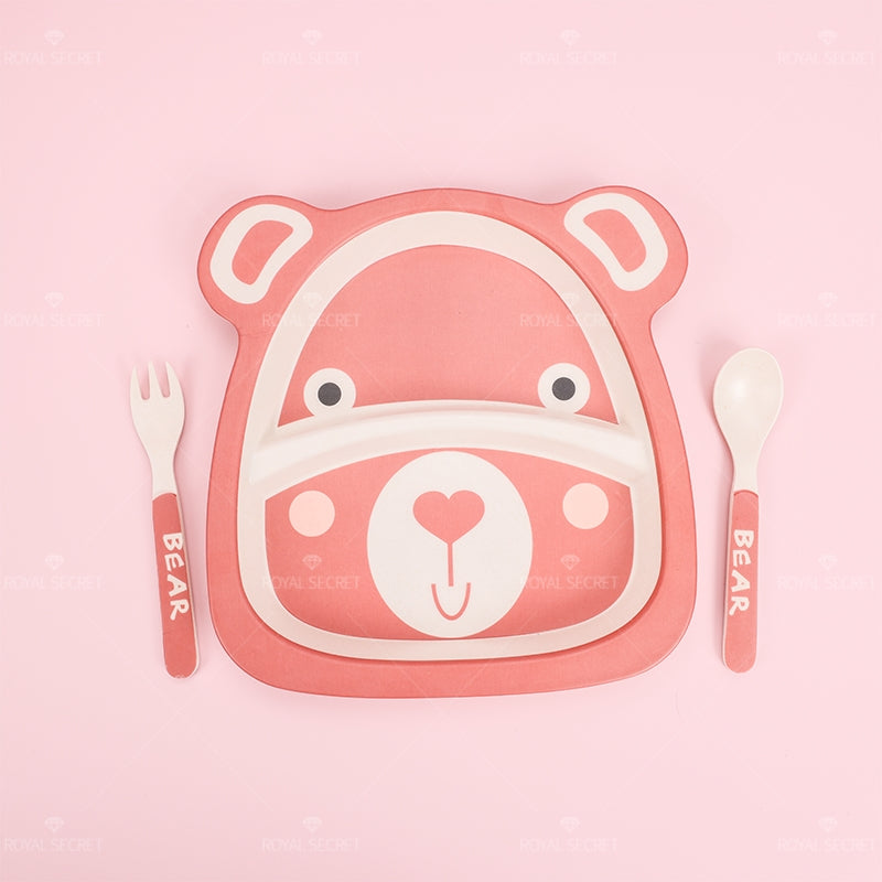 Plato Llano De Fibra De Bambú Con Forma De Animal Con Cuchillo Y Tenedor Juego De 3 Piezas (Personalizado)