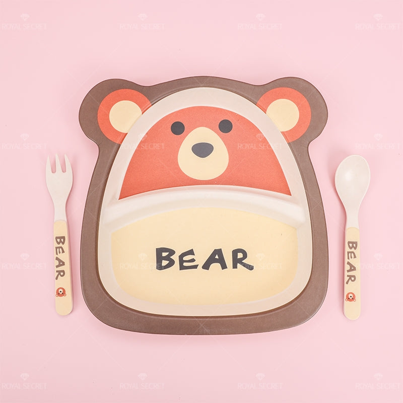 Plato Llano De Fibra De Bambú Con Forma De Animal Con Cuchillo Y Tenedor Juego De 3 Piezas (Personalizado)