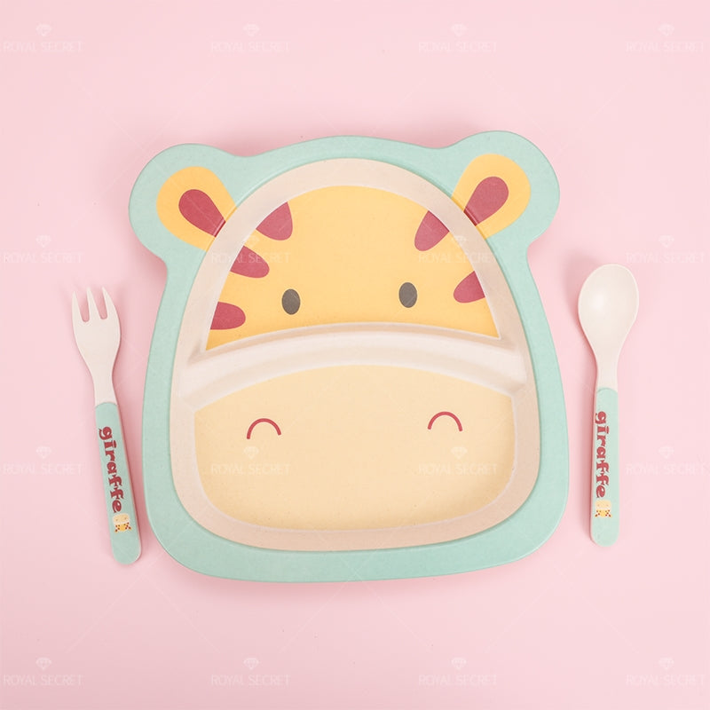 Plato Llano De Fibra De Bambú Con Forma De Animal Con Cuchillo Y Tenedor Juego De 3 Piezas (Personalizado)