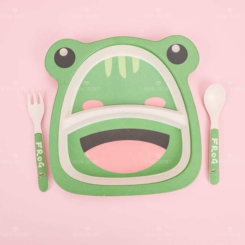 Plato Llano De Fibra De Bambú Con Forma De Animal Con Cuchillo Y Tenedor Juego De 3 Piezas (Personalizado)