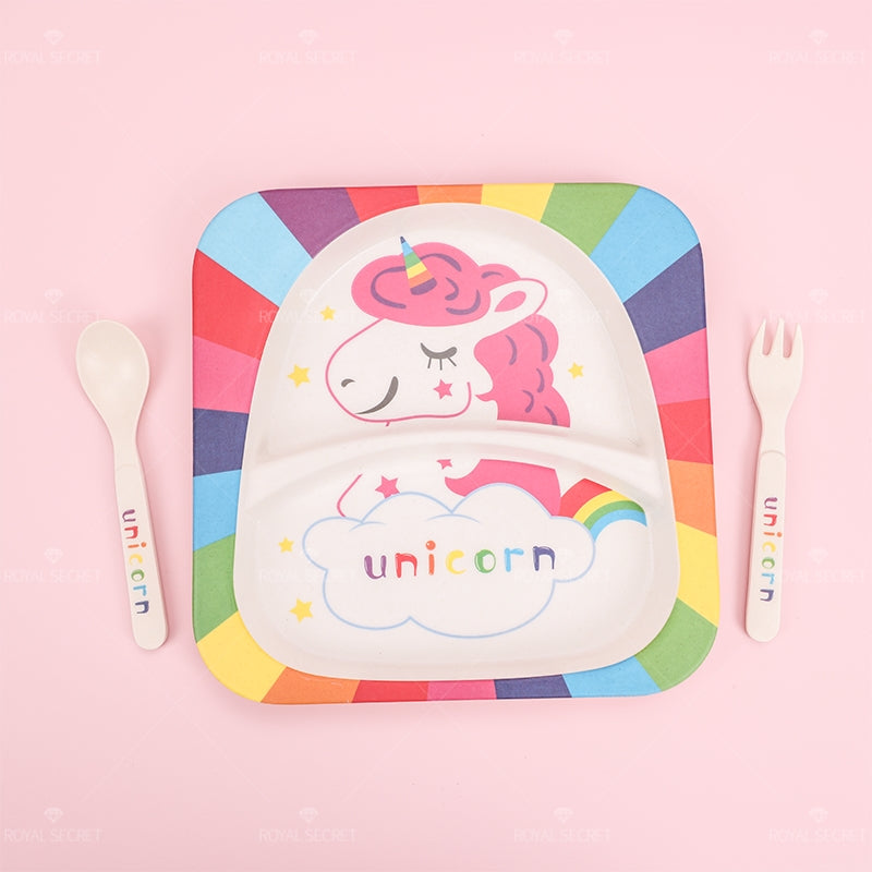 Juego De 3 Piezas Plato Llano Cuadrado De Fibra De Bambú Con Forma De Animal Con Cuchillo Y Tenedor (Personalizado)