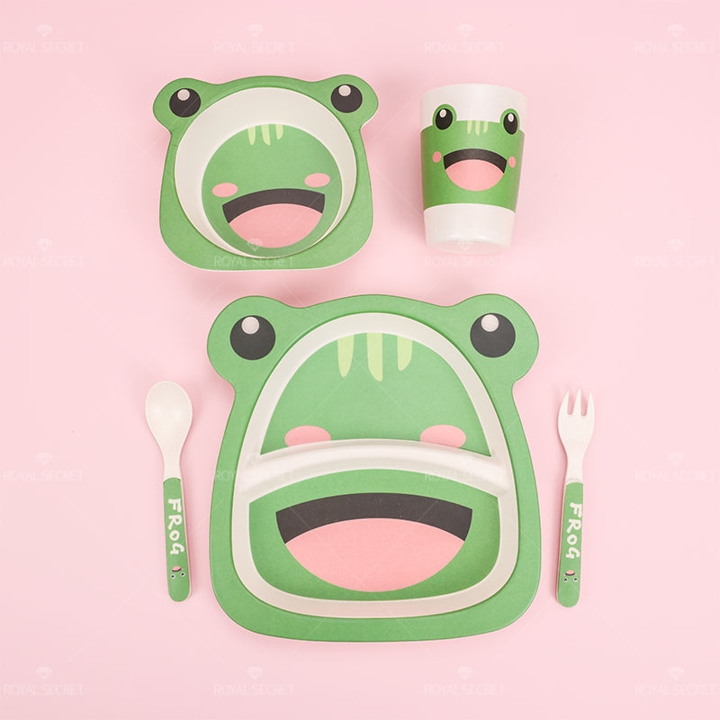 Juego De 5 Piezas Plato Llano De Fibra De Bambú Con Forma De Animal Con Cuchillo Y Tenedor (Personalizado)