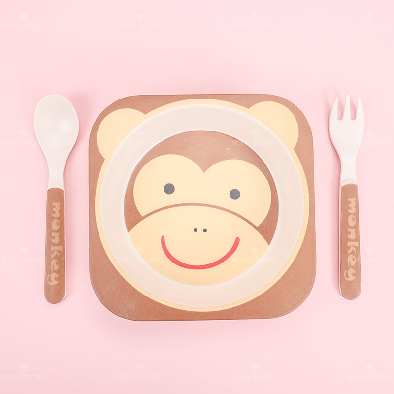Plato Llano Cuadrado De Fibra De Bambú Con Forma De Animal Con Cuchillo Y Tenedor (Personalizado)