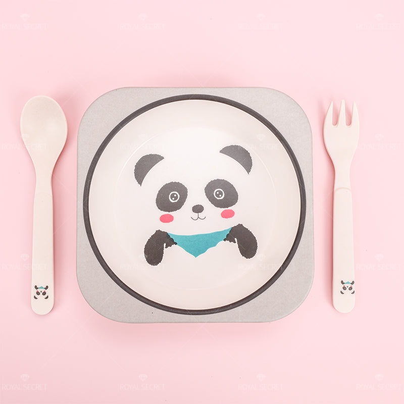 Plato Llano Cuadrado De Fibra De Bambú Con Forma De Animal Con Cuchillo Y Tenedor (Personalizado)