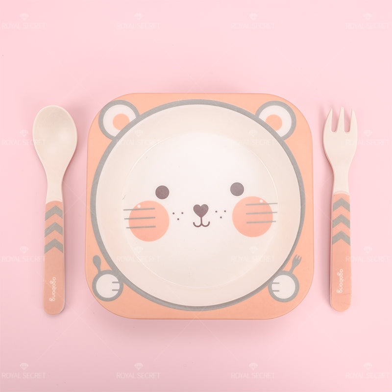 Plato Llano Cuadrado De Fibra De Bambú Con Forma De Animal Con Cuchillo Y Tenedor (Personalizado)