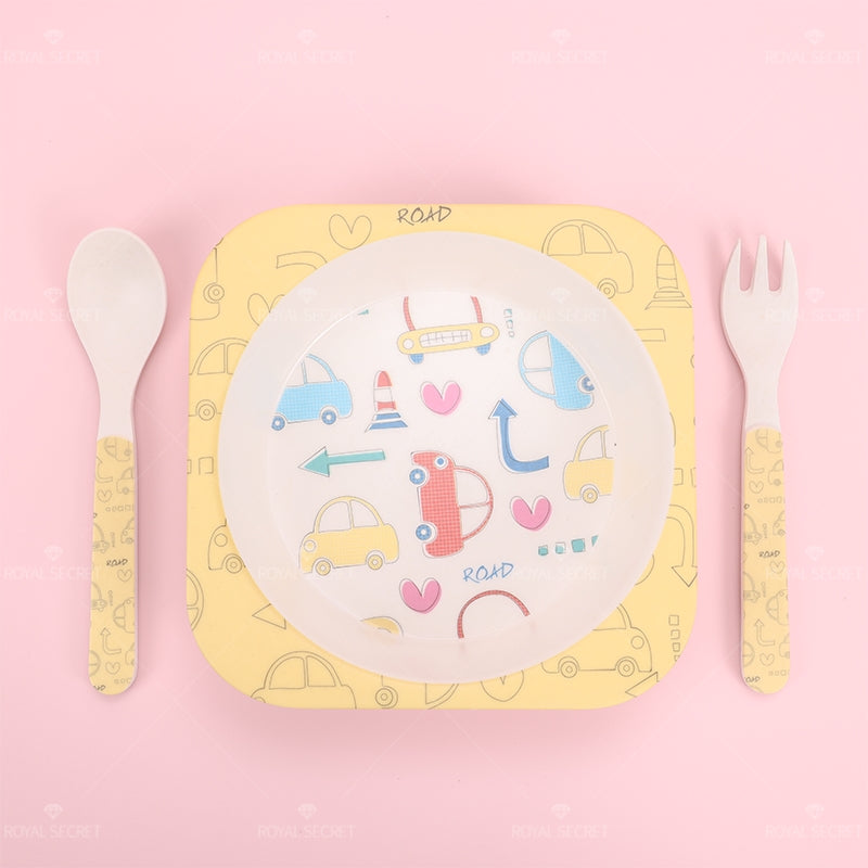 Plato Llano Cuadrado De Fibra De Bambú Con Forma De Animal Con Cuchillo Y Tenedor (Personalizado)
