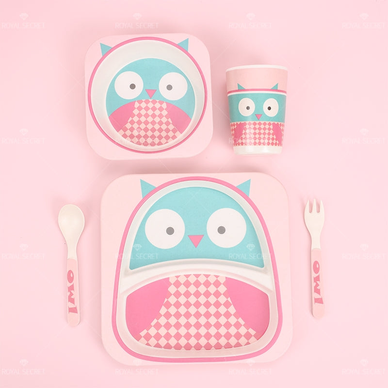 Juego De 5 Piezas Plato Llano Cuadrado De Fibra De Bambú Con Forma De Animal Con Cuchillo Y Tenedor (Personalizado)