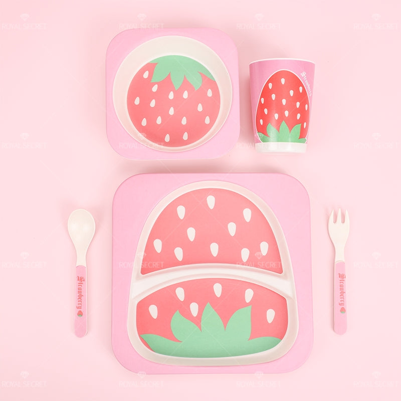 Juego De 5 Piezas Plato Llano Cuadrado De Fibra De Bambú Con Forma De Animal Con Cuchillo Y Tenedor (Personalizado)