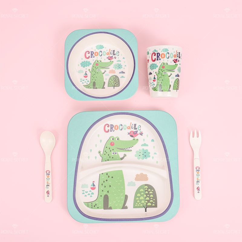 Juego De 5 Piezas Plato Llano Cuadrado De Fibra De Bambú Con Forma De Animal Con Cuchillo Y Tenedor (Personalizado)