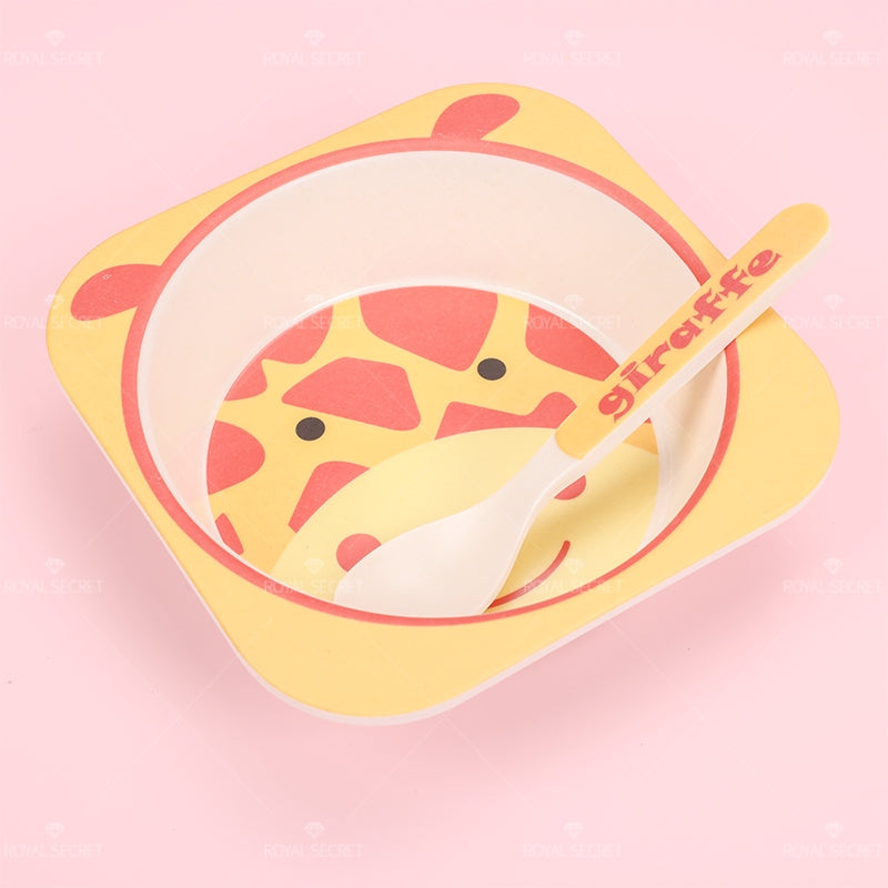Juego De 5 Piezas Plato De Cena De Animales De Dibujos Animados De Fibra De Bambú Con Cuchillo Y Tenedor (Personalizado)