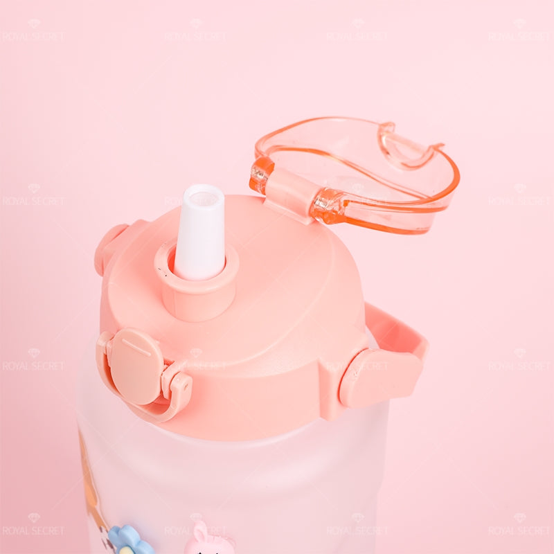 2000 ML Botella De Agua Exfoliante De Oso Regordete Lindo De Con Pajita Y Pegatina (Personalizado)