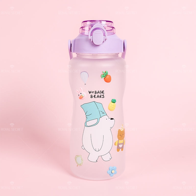 2000 ML Botella De Agua Exfoliante De Oso Regordete Lindo De Con Pajita Y Pegatina (Personalizado)