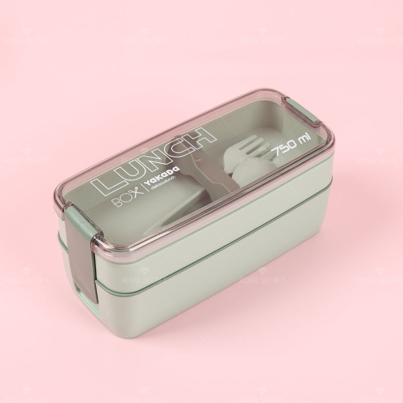 Fiambrera Con Compartimento Rectangular Caja De Almuerzo Aislada Dos Pisos Lunch Box Lonchera Con Cubiertos (Personalizado)