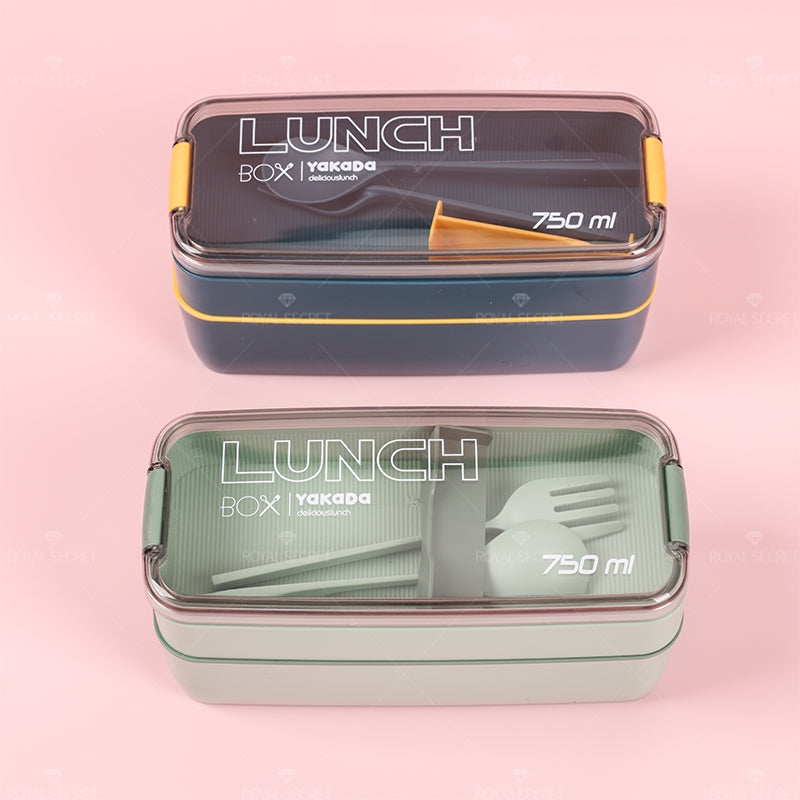 Fiambrera Con Compartimento Rectangular Caja De Almuerzo Aislada Dos Pisos Lunch Box Lonchera Con Cubiertos (Personalizado)