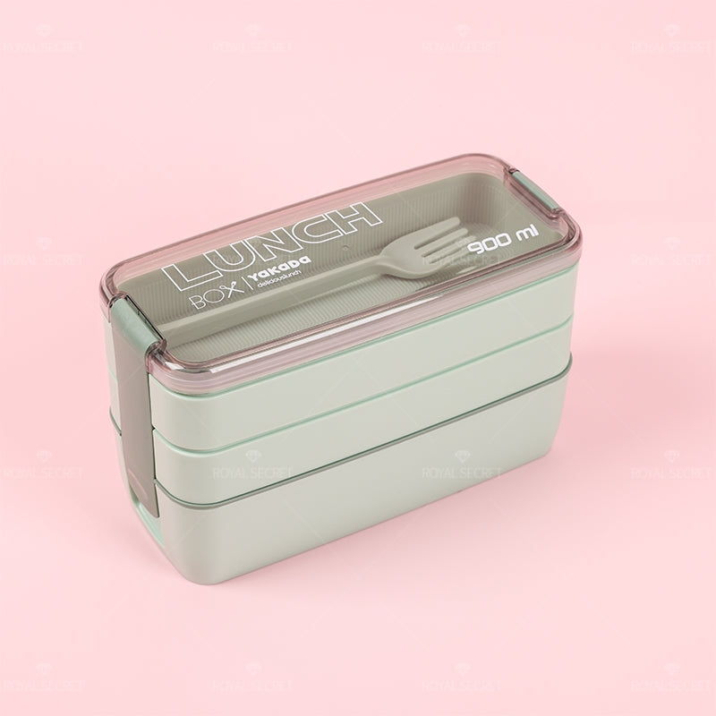 900ML Fiambrera Con Compartimento Rectangular Caja De Almuerzo Aislada Tres Pisos Lunch Box Lonchera Con Cubiertos (Personalizado)