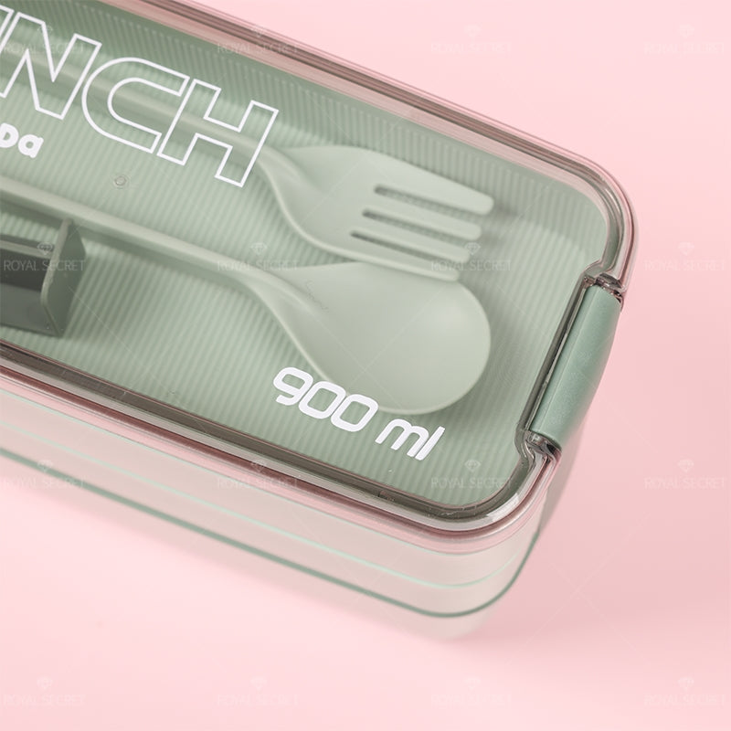 900ML Fiambrera Con Compartimento Rectangular Caja De Almuerzo Aislada Tres Pisos Lunch Box Lonchera Con Cubiertos (Personalizado)