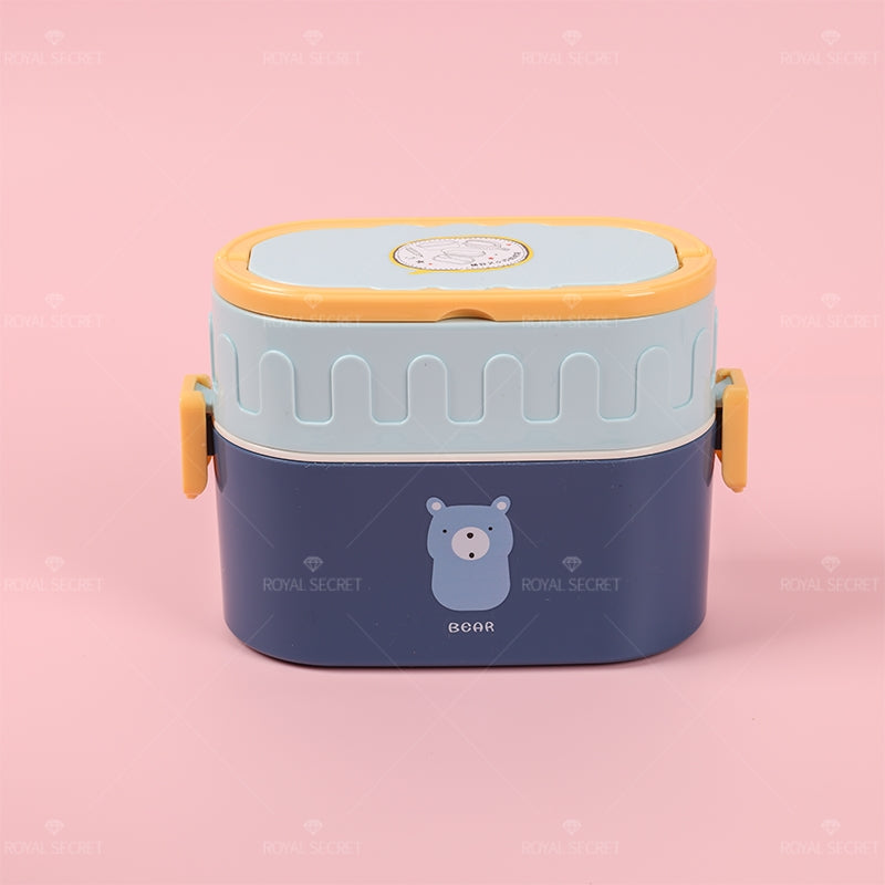 Lindo Caja De Almuerzo De Dibujos Animados Fiambrera De Comida De 2 Niveles Lunch Box Ni?o Portátil Lonchera Con Cuchara (Personalizado)