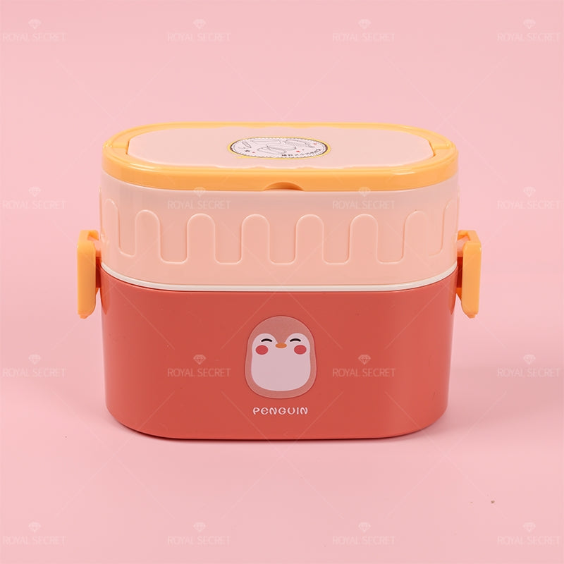 Lindo Caja De Almuerzo De Dibujos Animados Fiambrera De Comida De 2 Niveles Lunch Box Ni?o Portátil Lonchera Con Cuchara (Personalizado)